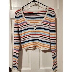 American Eagle Rainbow Crop Top Open Front Sweater Size Large
